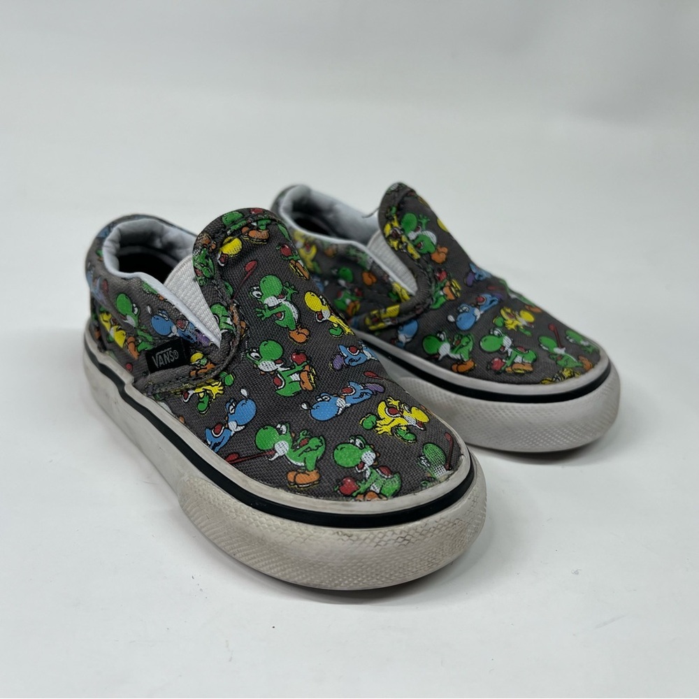Vans Kids Slip-On Sneakers with Green, Blue, Yellow Cartoon Print